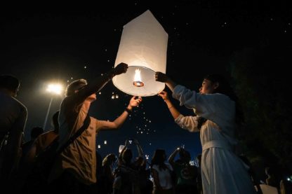 Releasing sky lanterns, also known as Khom Loi